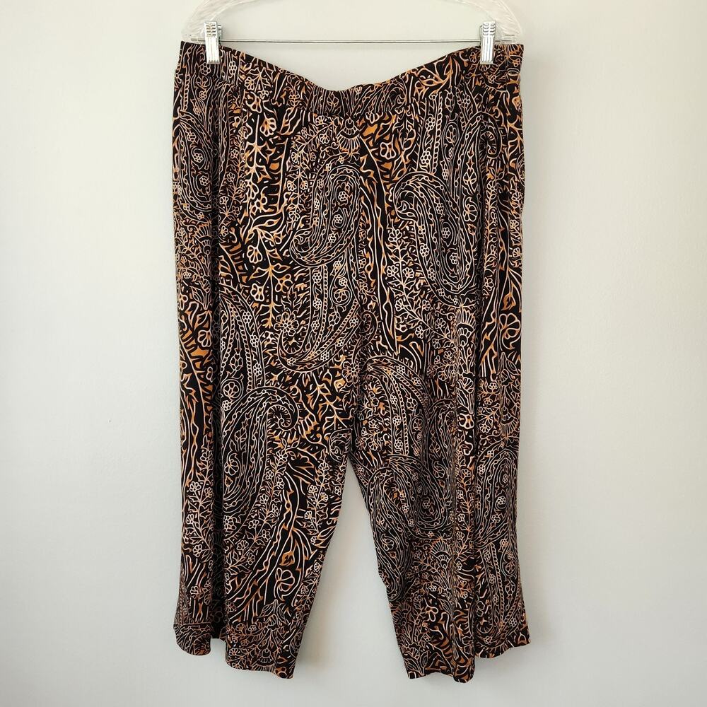 Susan Graver Pants Womens 1X Black Brown Liquid Knit Cropped Pull-On Workwear